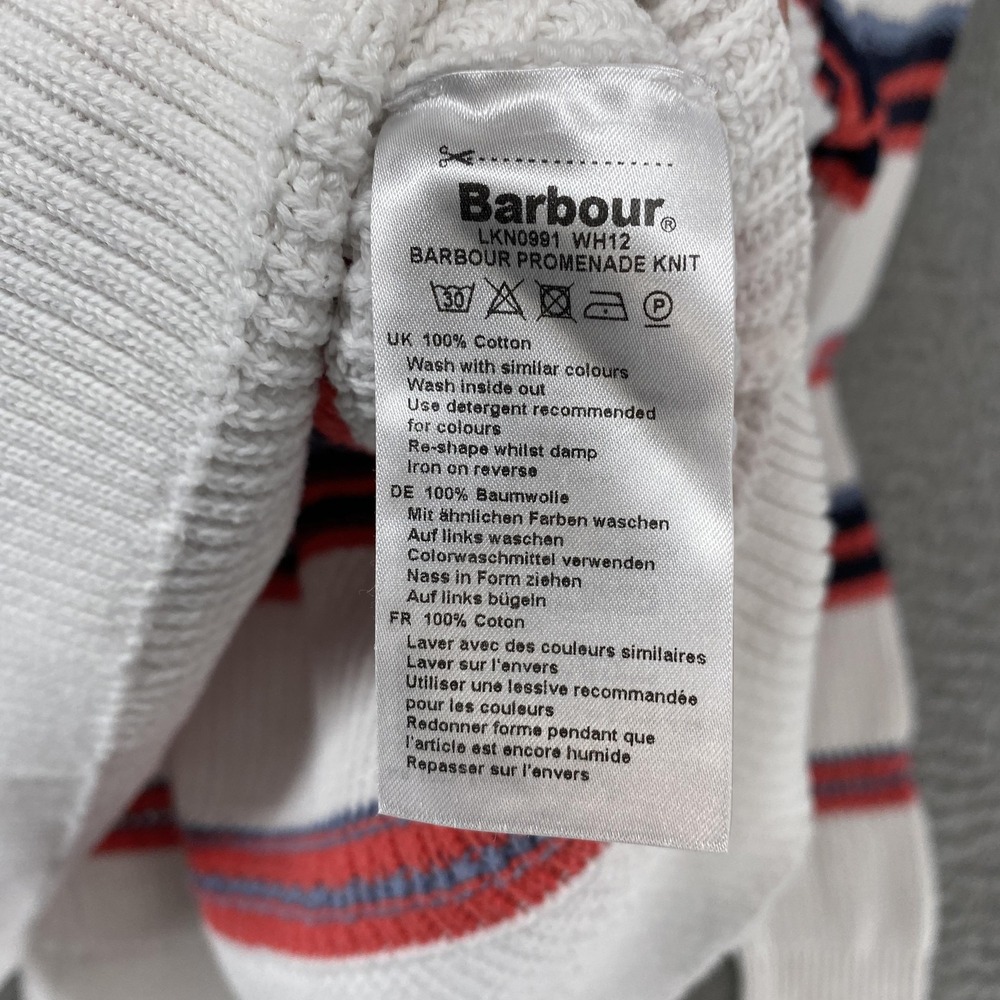 Barbour Promenade Knit Sweater Womens 6 White Striped 100% Cotton Crewneck - Picture 10 of 16